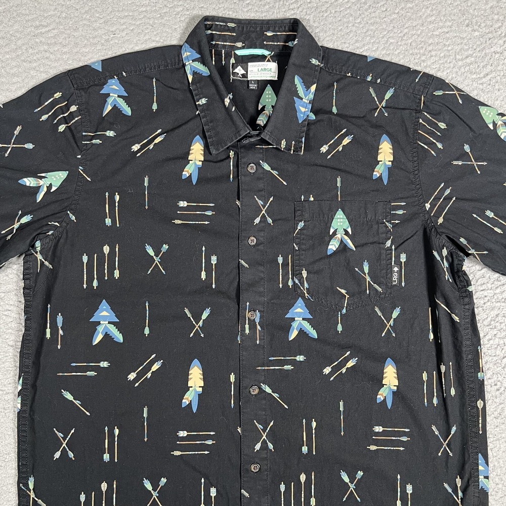 LRG Lifted Research Group Shirt Mens Large Black Native American Print Button Up - Picture 3 of 12